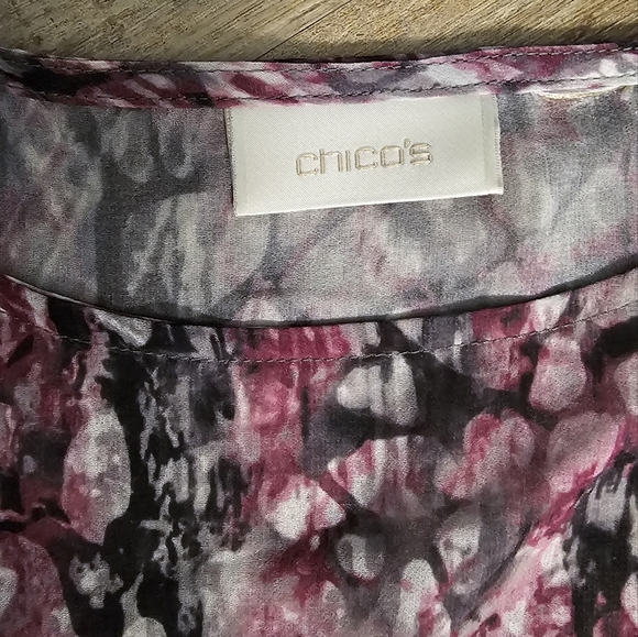 Chico's Lavender and Grey Sheer Peplum Blouse Top Shirt - Picture 6 of 9